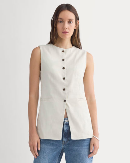 Long Vest in Stretch Linen | Birch