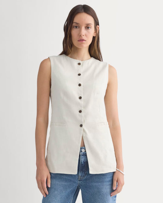 Long Vest in Stretch Linen | Birch