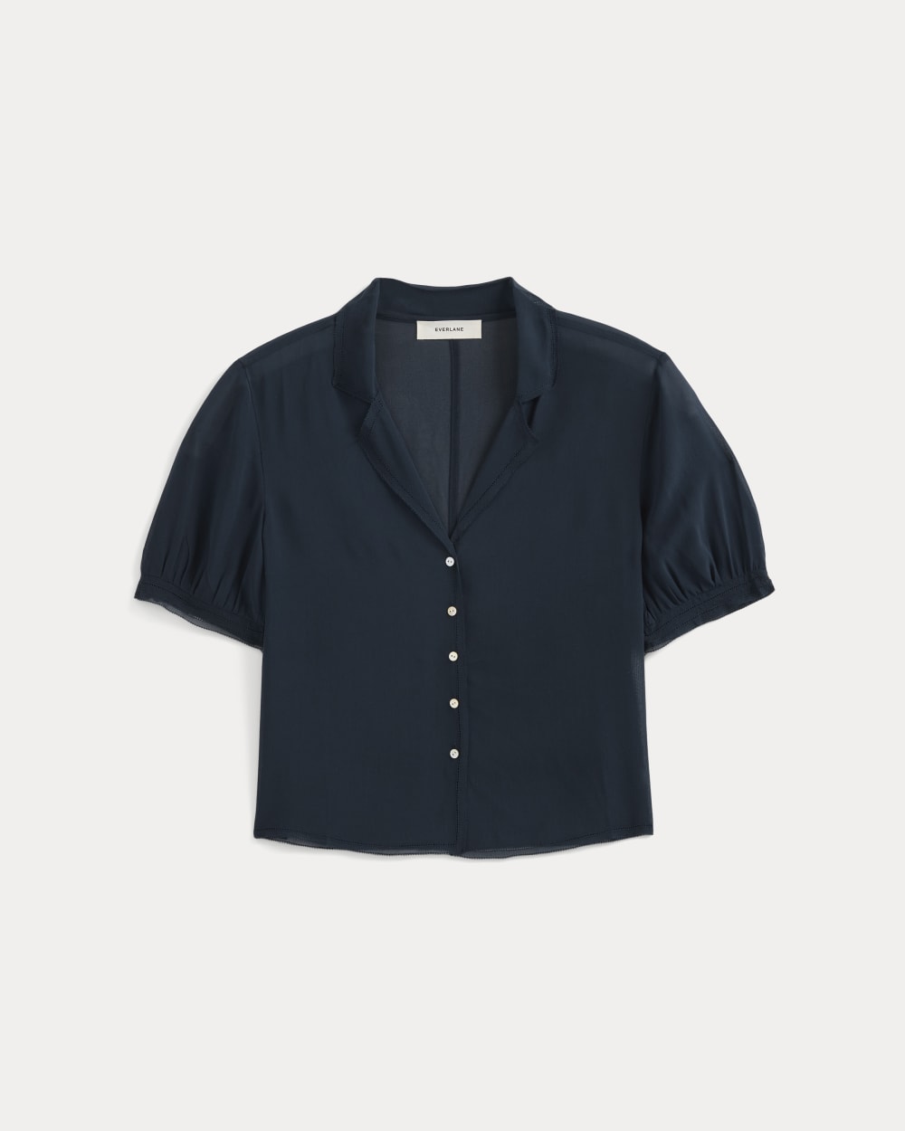 Notch Collar Shirt in Silk Georgette | Navy