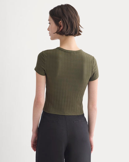 Cropped Crew in Pointelle | Olive Night
