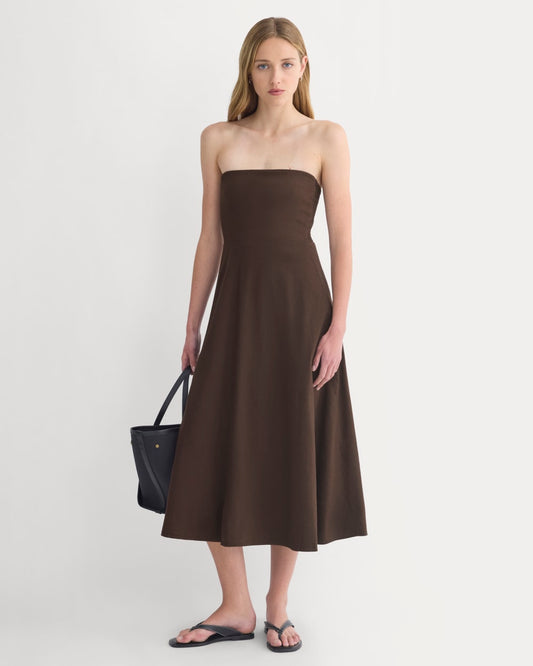 Strapless Dress in Stretch Linen | Dark Brown