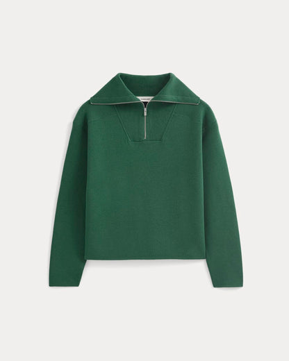 Double Knit Half-Zip in Cotton Merino | Hunter Green