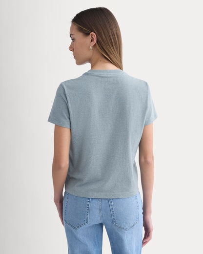 The Box-Cut Tee in Essential Cotton | Heathered Sea | No Pocket