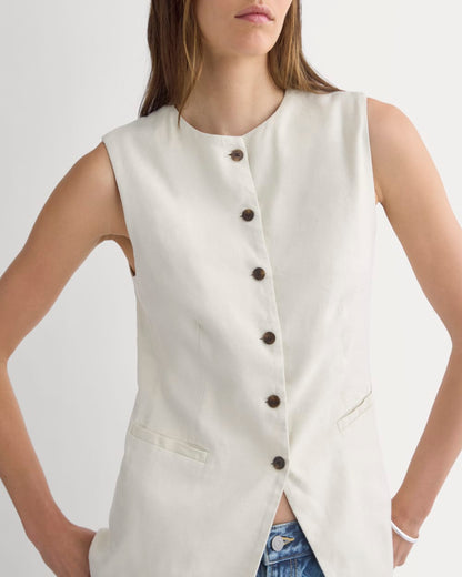 Long Vest in Stretch Linen | Birch