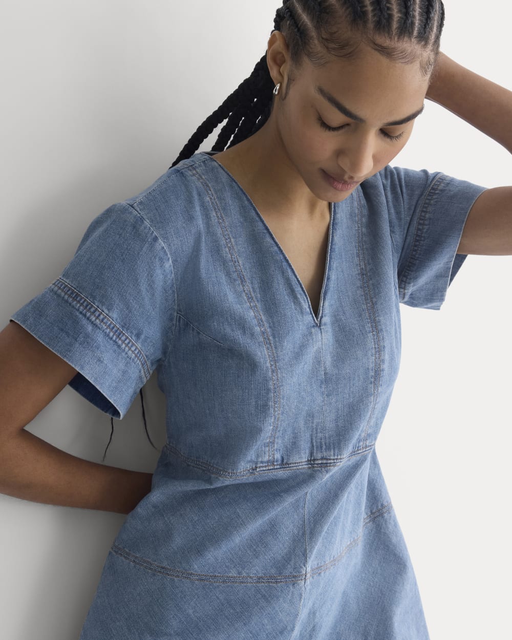 Denim Short-Sleeve Dress | Light Indigo