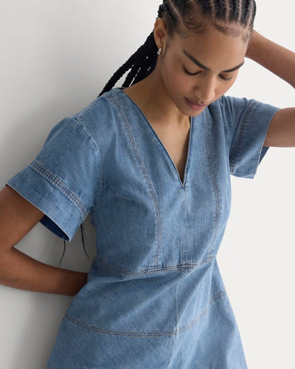 Denim Short-Sleeve Dress | Light Indigo