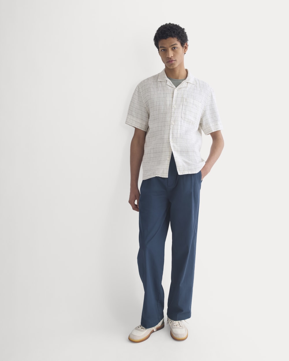 Linen Resort Shirt | Bone Plaid