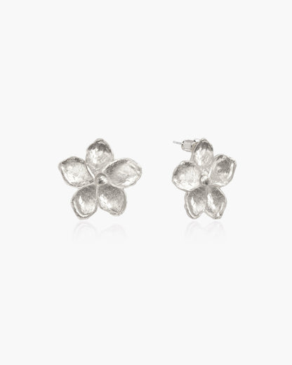 Textured Floral Earrings in Silver