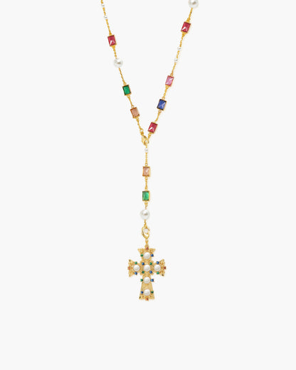 Lover of Helius Pearl Cross Necklace