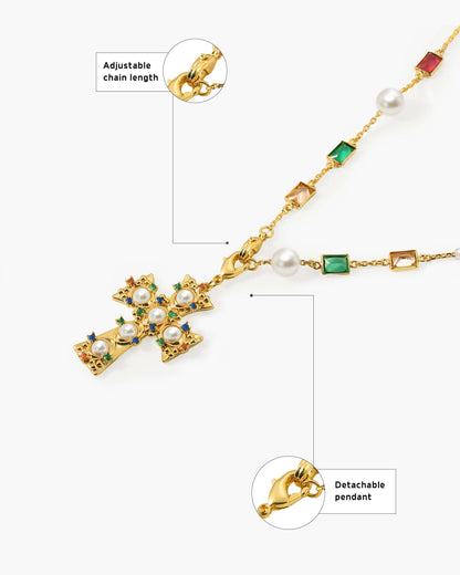 Lover of Helius Pearl Cross Necklace