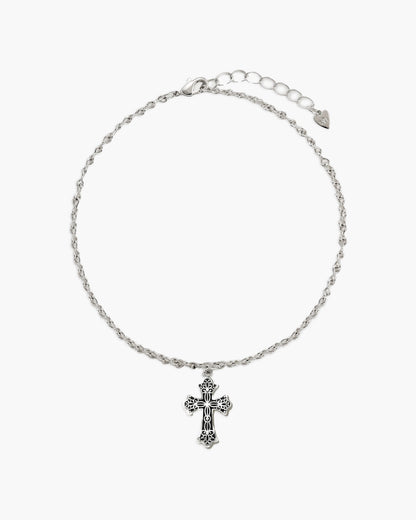 Relic Cross Charm Anklet in Silver