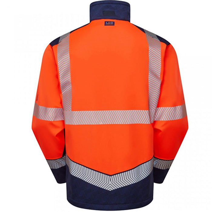 Leo Workwear Bowden Orange/Navy EcoViz Hi Vis Softshell Jacket (3L)