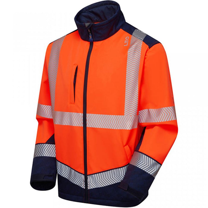 Leo Workwear Bowden Orange/Navy EcoViz Hi Vis Softshell Jacket (3L)