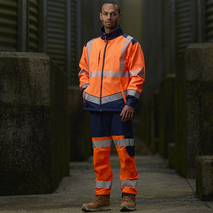 Leo Workwear Bowden Orange/Navy EcoViz Hi Vis Softshell Jacket (3L)