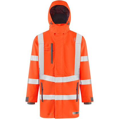 Leo Workwear Eastleigh Orange EcoViz 10K Mesh Lined Waterproof Breathable Hi Vis Jacket