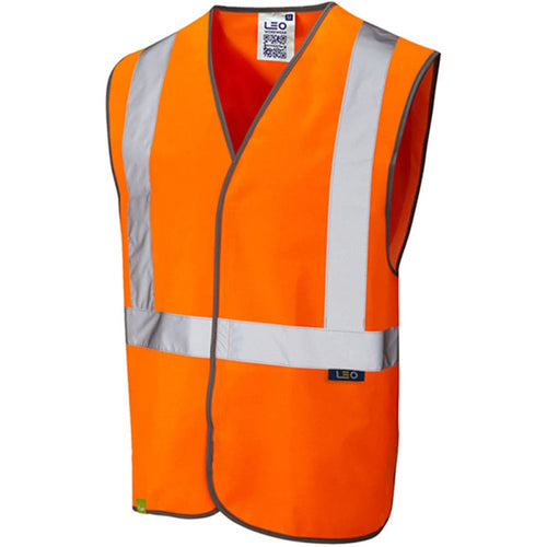 Leo Workwear Lapford Orange EcoViz Rail Quick Release Hi Vis Vest