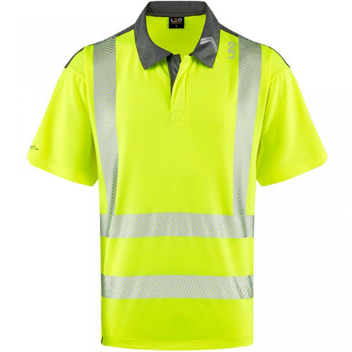 Leo Workwear Trimstone Yellow EcoViz Coolmax Performance+ Hi Vis Polo Shirt