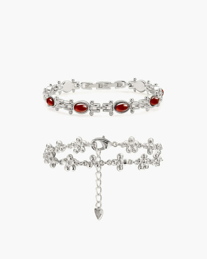 Tess's Treasure Carnelian & Daisy Molecule Bracelet Set in Silver