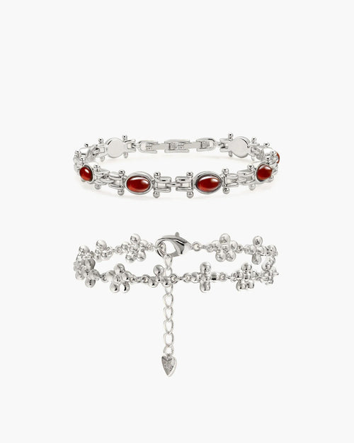 Tess's Treasure Carnelian & Daisy Molecule Bracelet Set in Silver