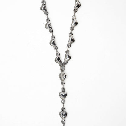 Adjustable Simple Heart Lariat Necklace in White Gold