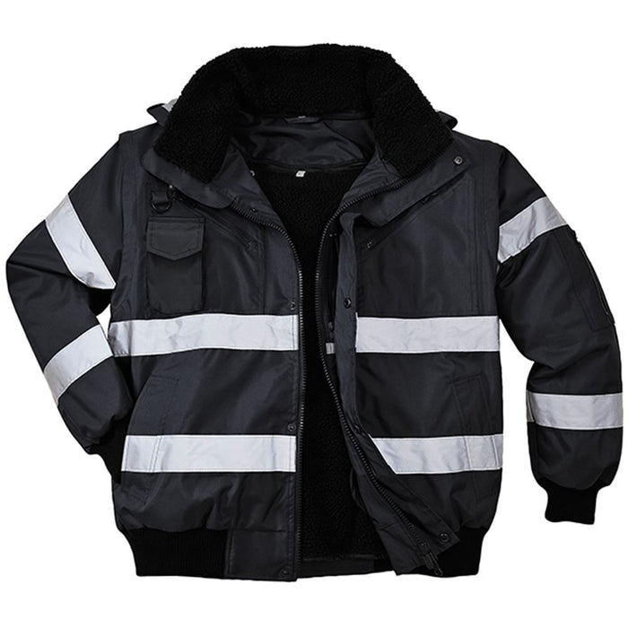 Portwest S435 Black Iona Reflective Padded Waterproof 4-in-1 Hi Vis Bomber Jacket