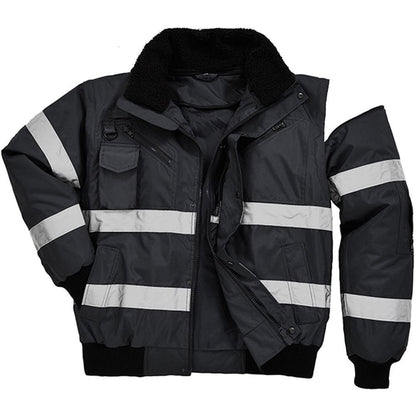 Portwest S435 Black Iona Reflective Padded Waterproof 4-in-1 Hi Vis Bomber Jacket