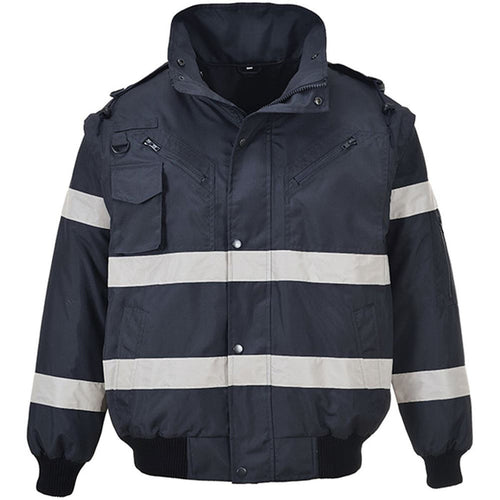 Portwest S435 Navy Reflective Iona Padded Waterproof 4-in-1 Hi Vis Bomber Jacket