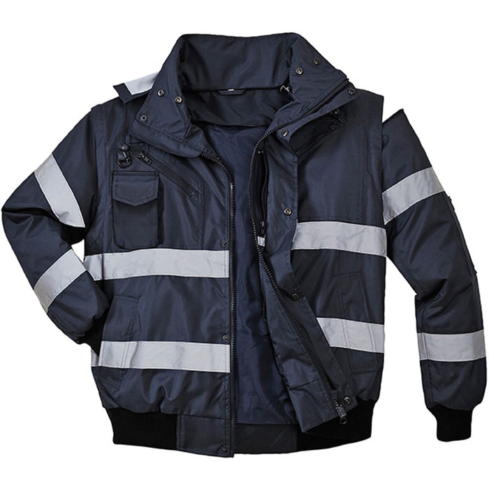 Portwest S435 Navy Reflective Iona Padded Waterproof 4-in-1 Hi Vis Bomber Jacket