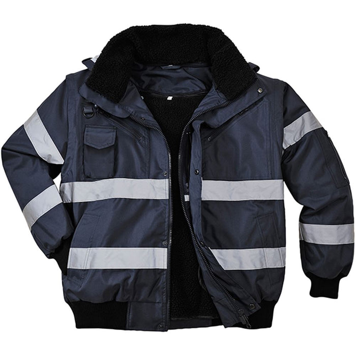 Portwest S435 Navy Reflective Iona Padded Waterproof 4-in-1 Hi Vis Bomber Jacket
