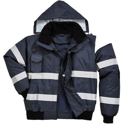 Portwest S435 Navy Reflective Iona Padded Waterproof 4-in-1 Hi Vis Bomber Jacket