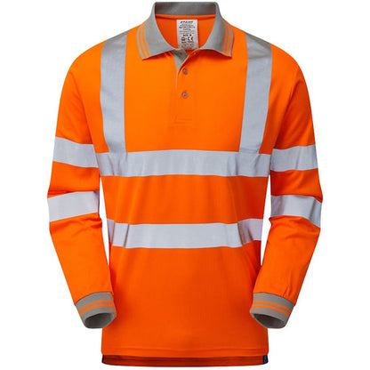 Pulsar PR470-R Rail Orange GRS Recycled Hi Vis Long Sleeve Polo Shirt