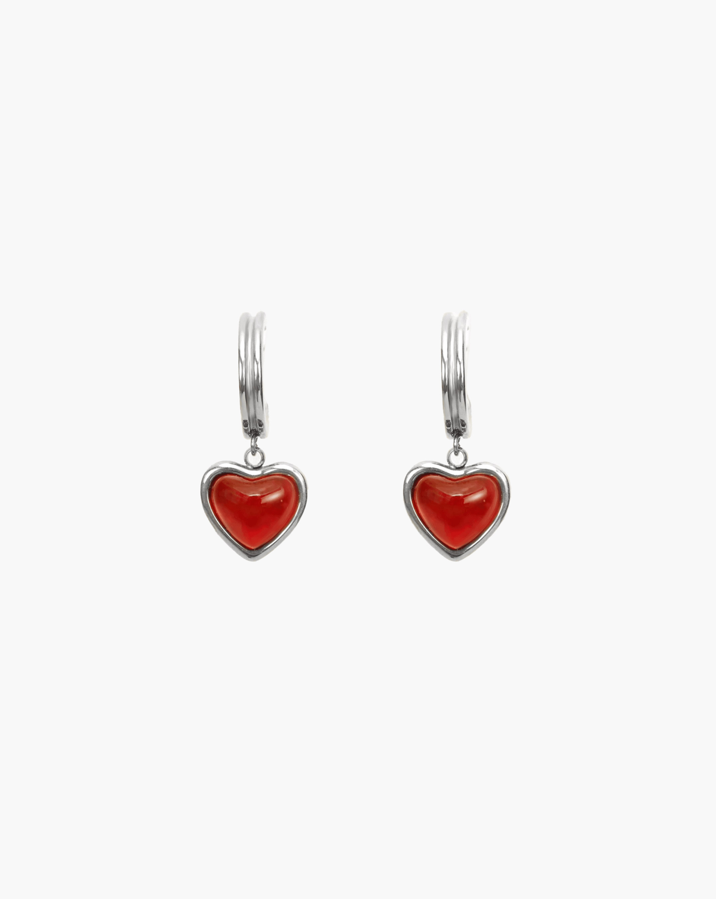 Silver Carnelian Stone Hoop Earrings