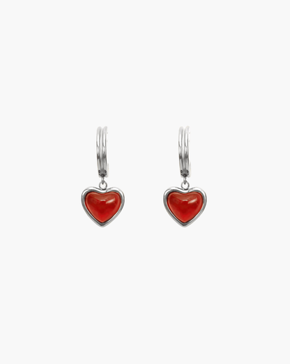 Silver Carnelian Stone Hoop Earrings