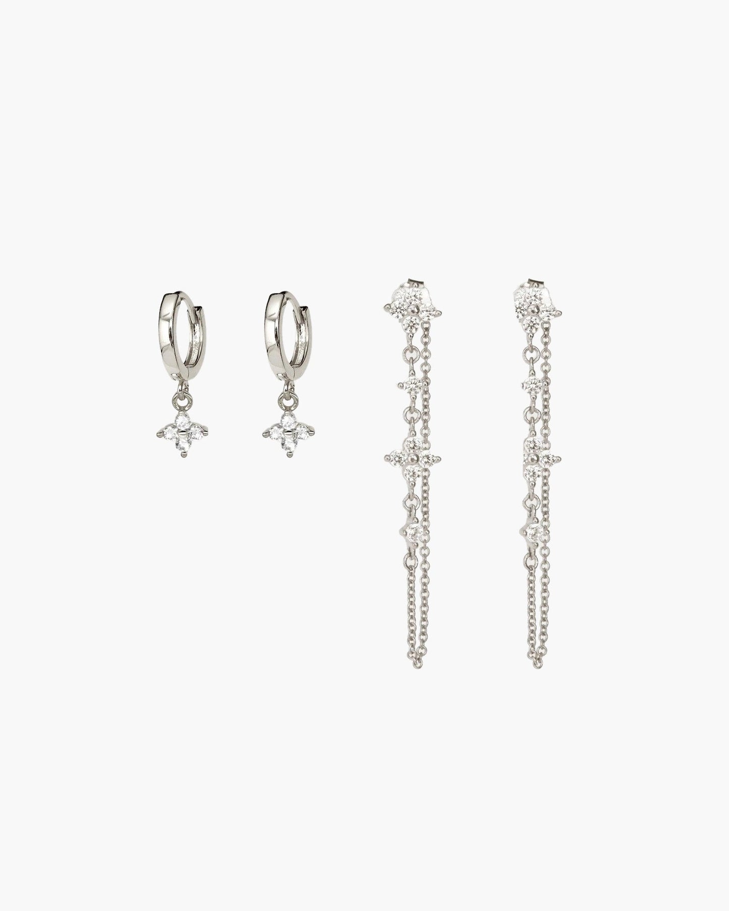 Silver Lucky Clover Earrings Set