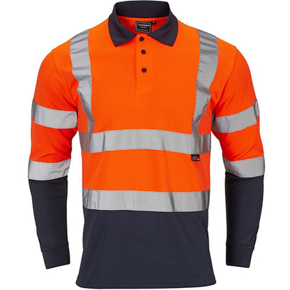 Supertouch Orange/Navy Hi-Vis Two Tone Long Sleeve Polo Shirt